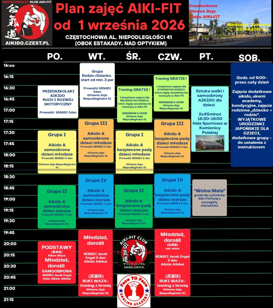 Grafik zajęć Aikido Aiki-Fit Częstochowa 2026 2027